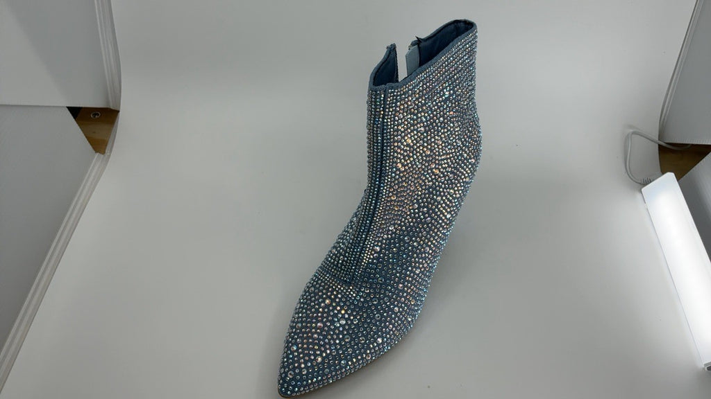 ABSOLEX Women's Blue Denim Pointed Toe Rhinestone Ankle Booties Size 8