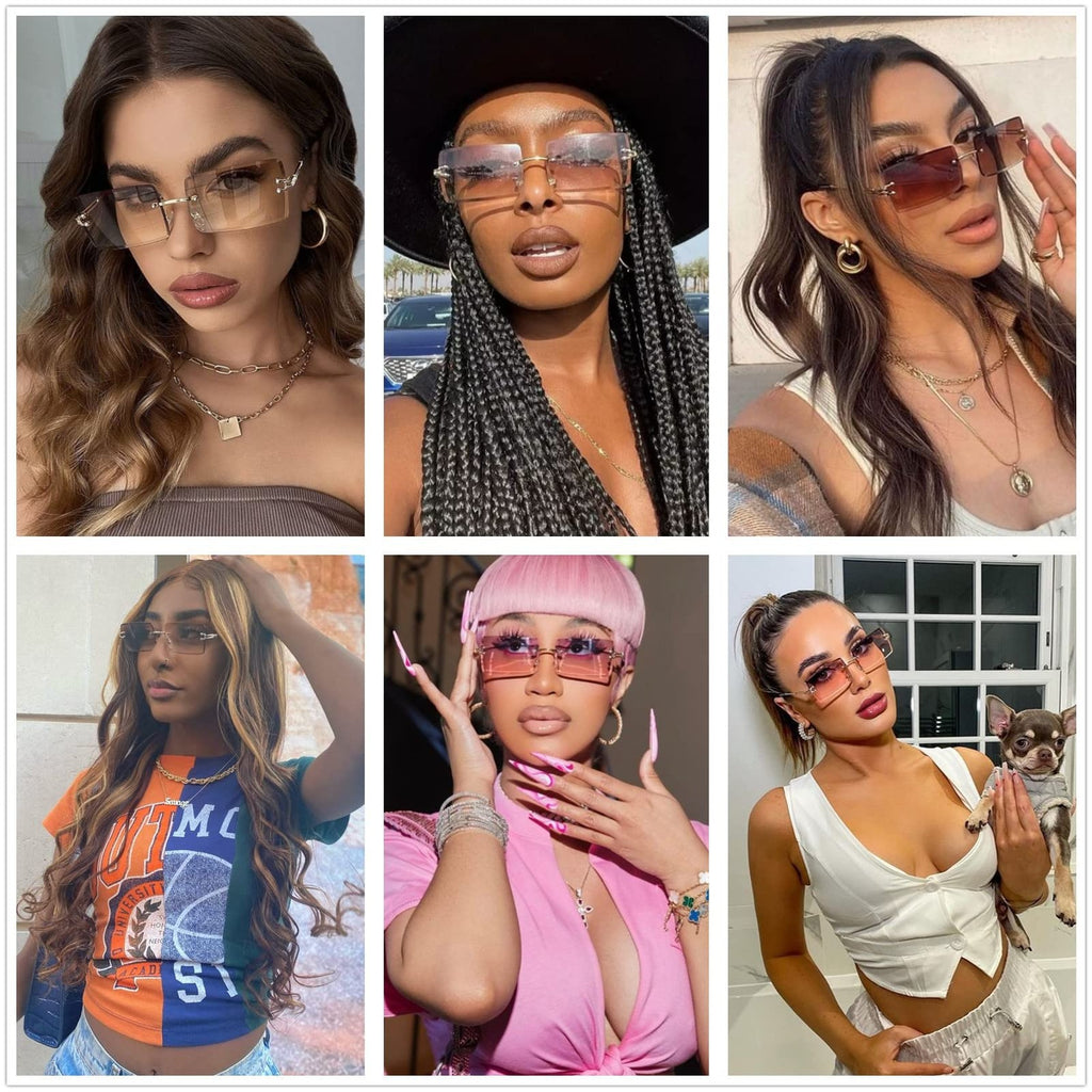 Frameless Vintage Sunglasses, Red, Lightweight Metal, UV400 Protection