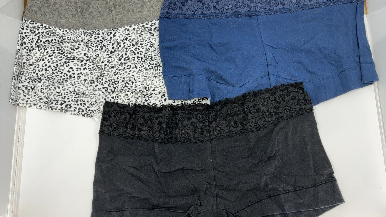 Maidenform Women's Boyshort Panty Pack, Lace Cotton, Navy/Grey/Black, L