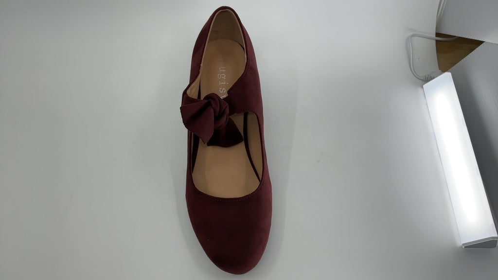 Cute Low Heel Mary Jane Pumps w/ Bow Size 8.5 Burgundy Suede
