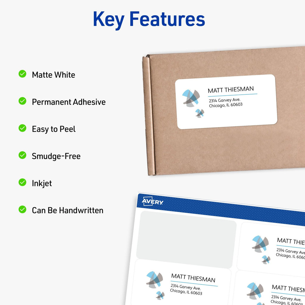 Avery 8463 2" x 4" Printable Shipping Labels, 1,000 White Stickers