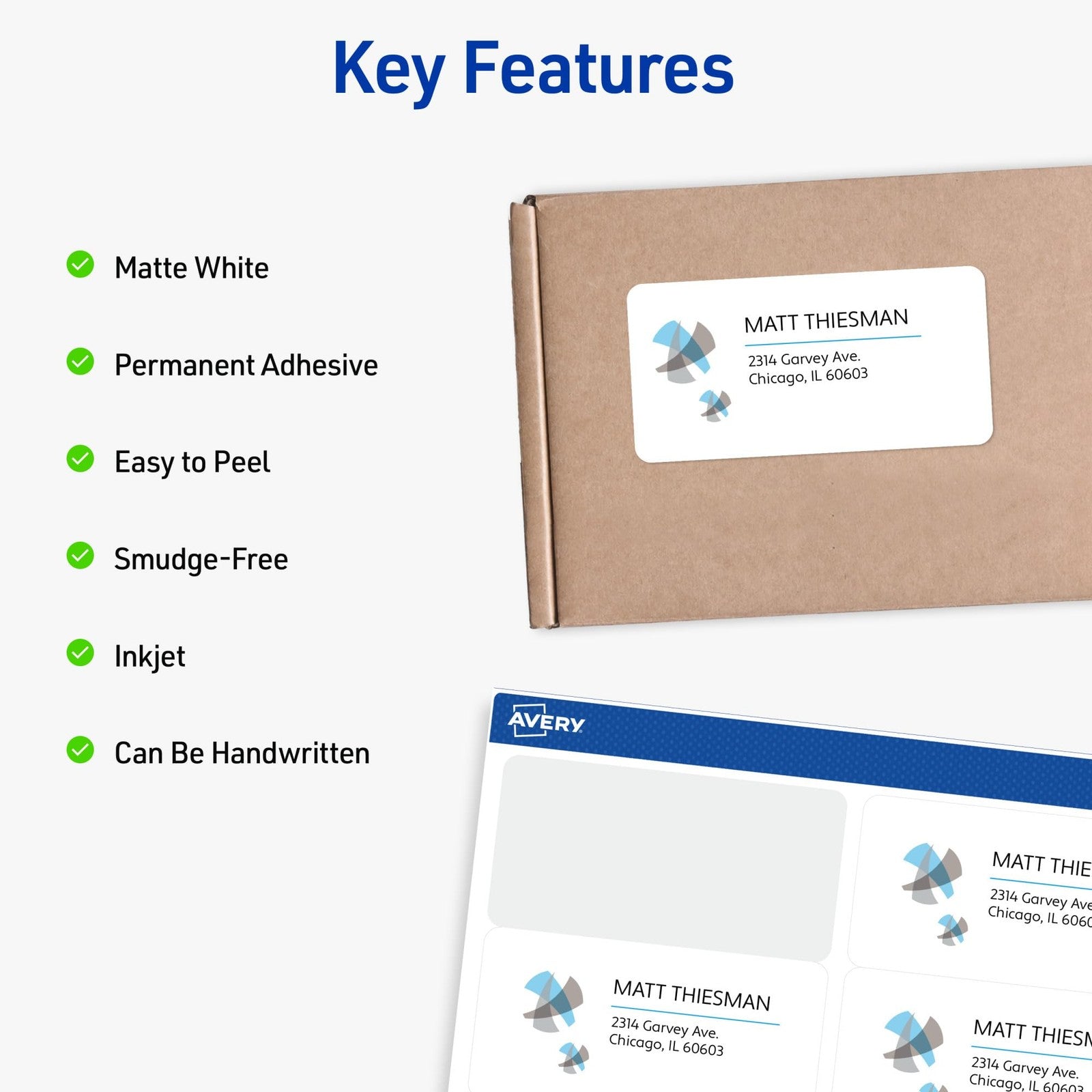 Avery 8463 2" x 4" Printable Shipping Labels, 1,000 White Stickers