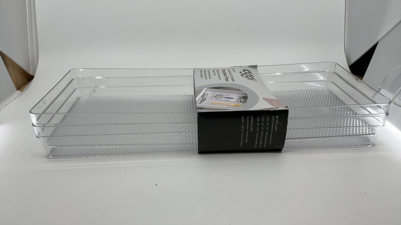 Clear Drawer Organizers Set of 3 - Ideal for Kitchen & Office Storage
