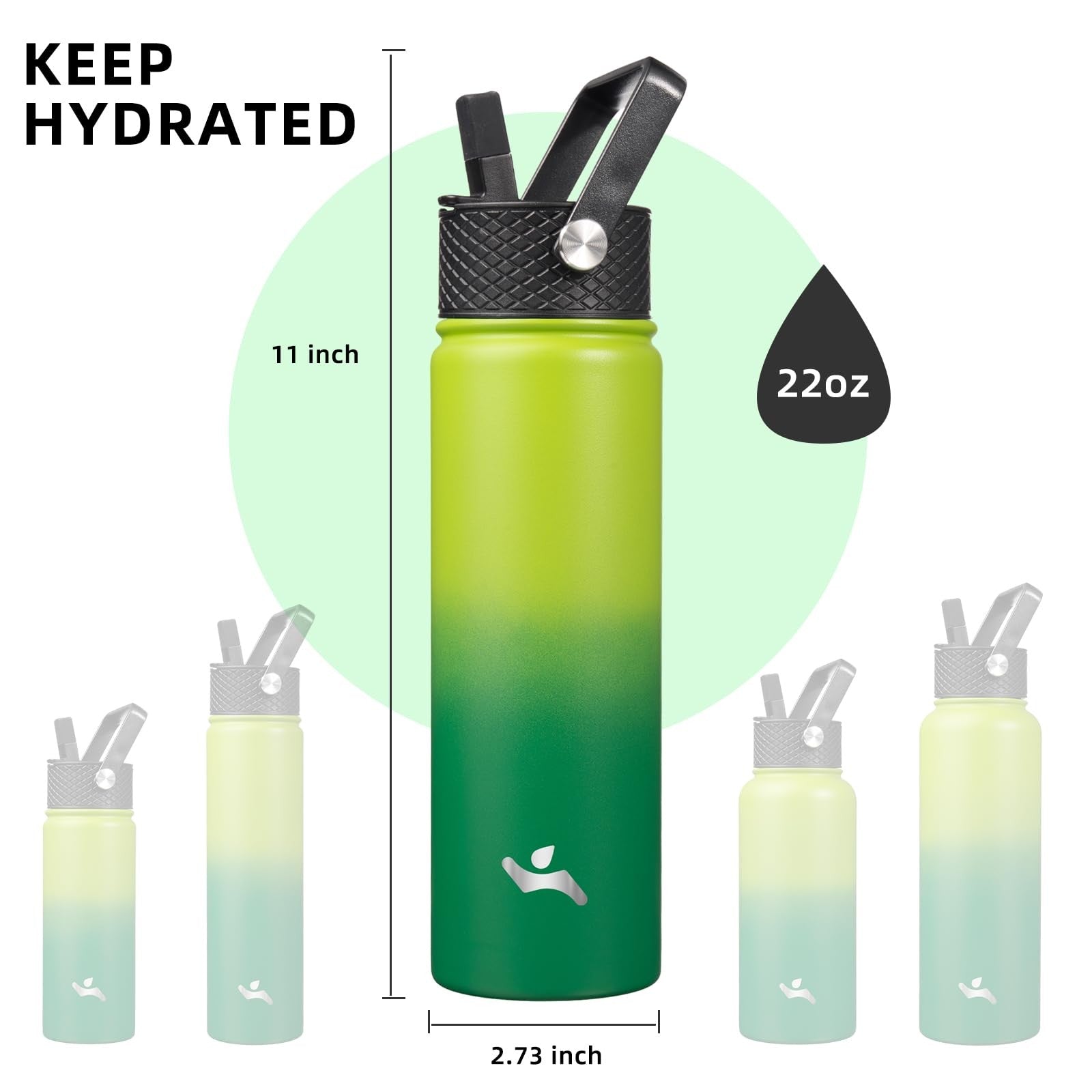 Konokyo 22oz Sport Insulated Water Bottle, Stainless Steel, Bamboo Grove