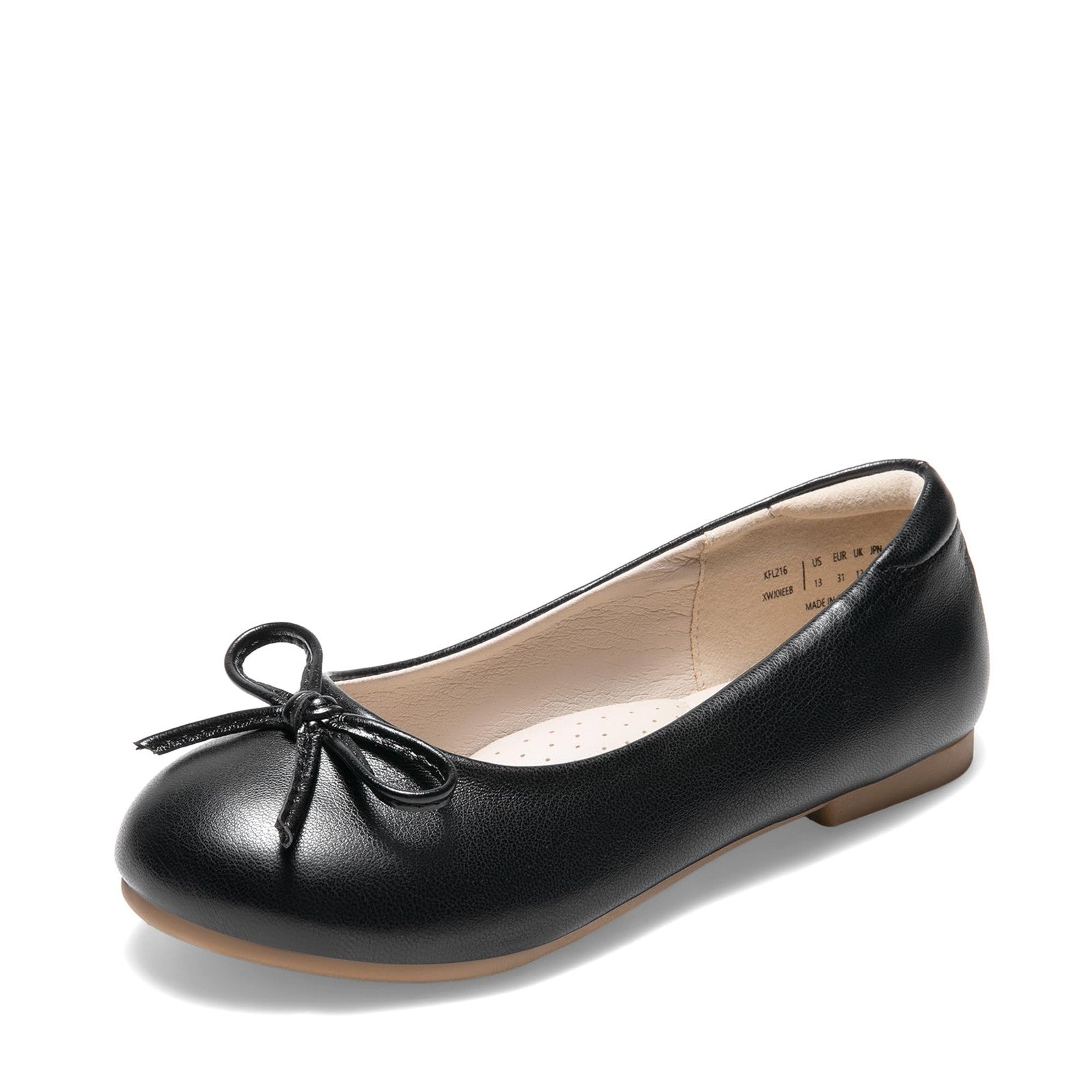KFL216 Girls Slip-On Flats, Black, Size 5 Big Kid, Bow Accent
