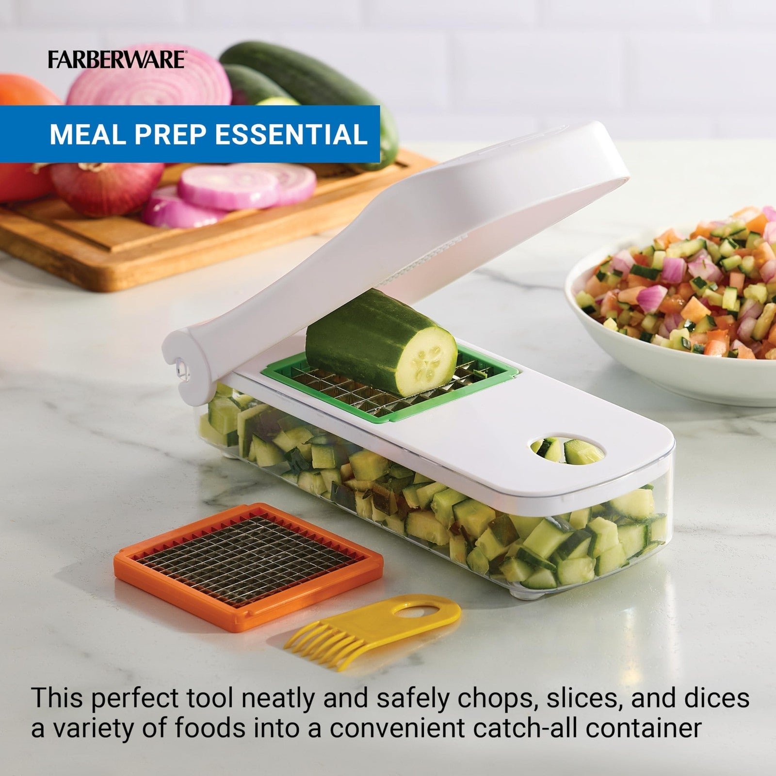 Farberware Vegetable Chopper w/ 2 Blades, Dices Onions, Tomatoes, Potatoes