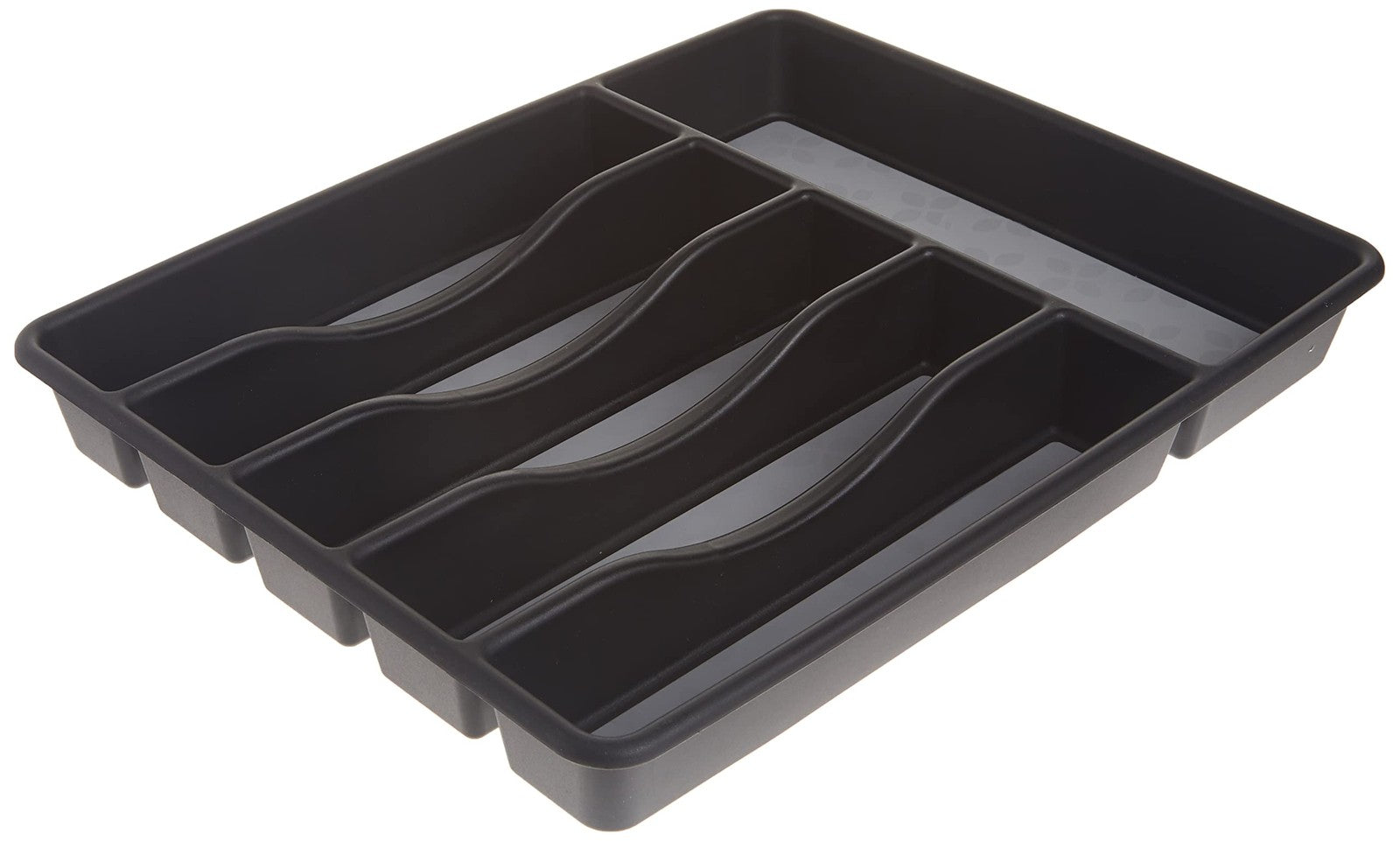 Black & Grey Large Silverware Tray Organizer, 7 Compartments, Plastic