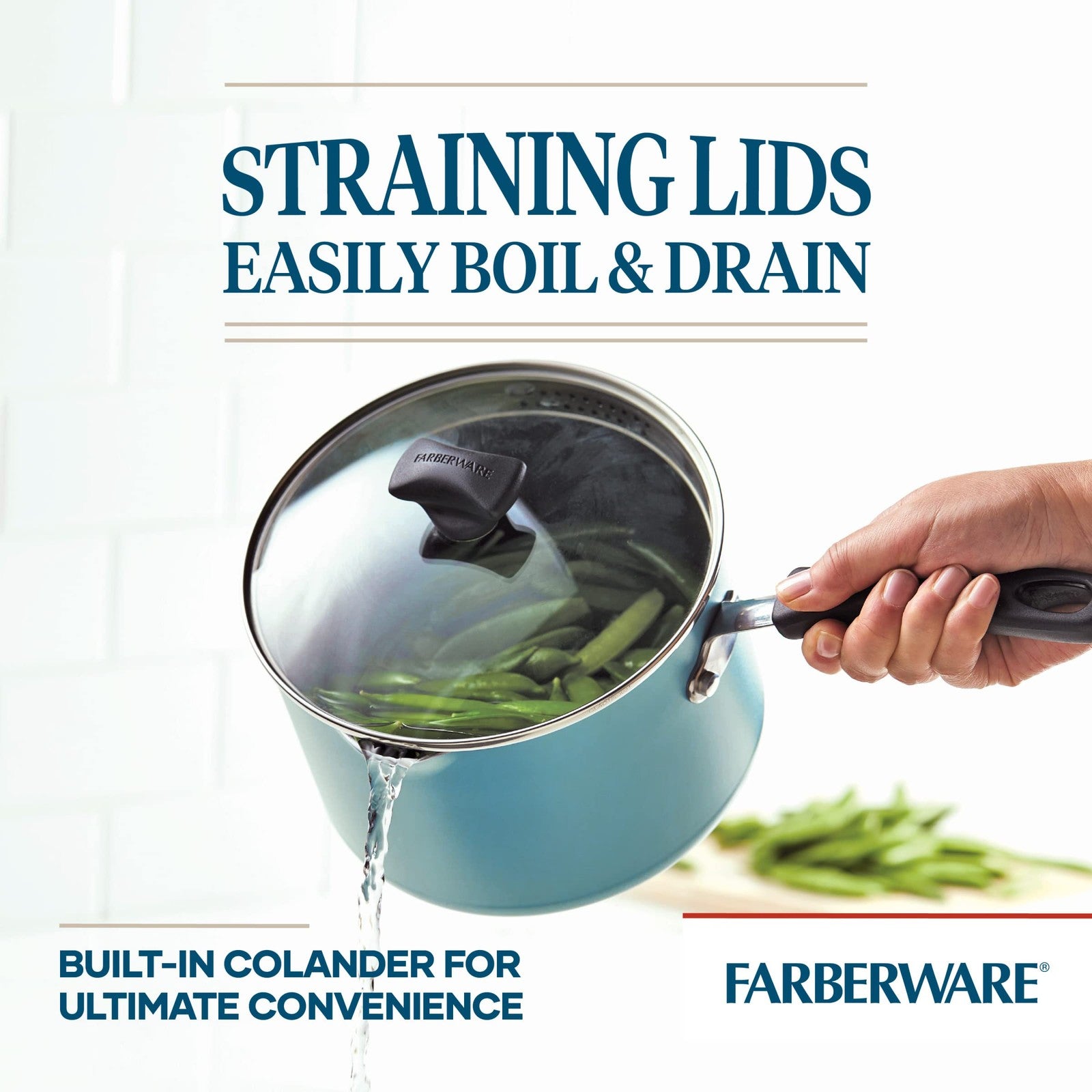 Farberware DiamondMax 3Qt Saucepan w/ Strainer Lid, Aqua, Dishwasher Safe