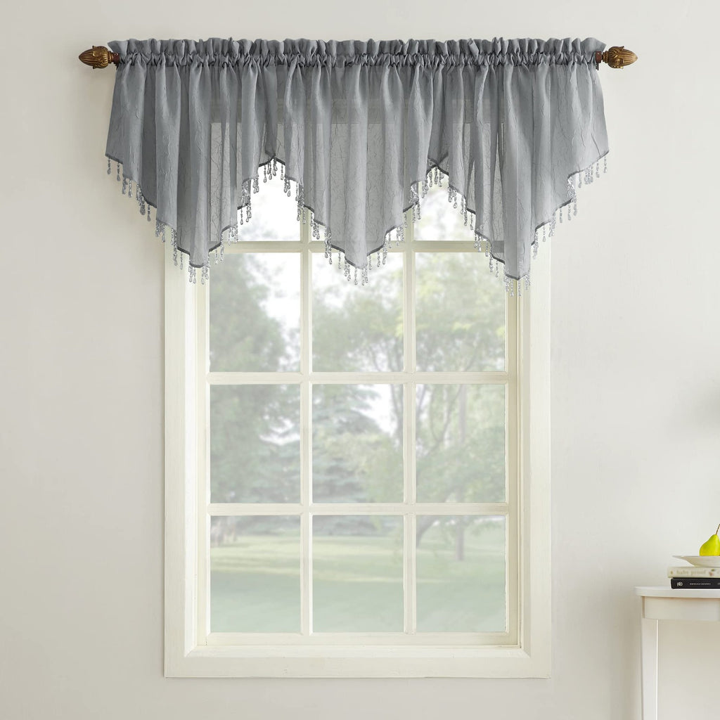 No. 918 Erica Crushed Voile Ascot Beaded Sheer Rod Pocket Curtain 3-Piece Set