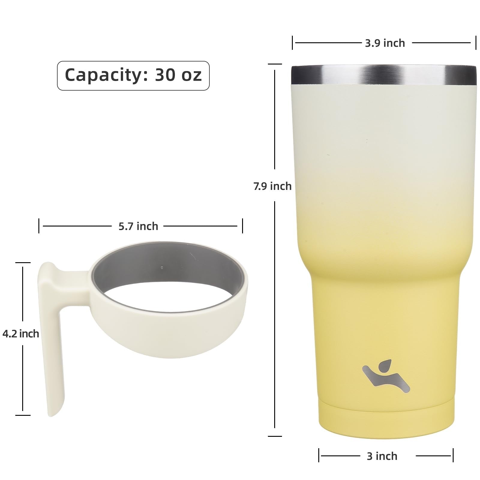 30 Oz Insulated Tumbler w/ Handle & Straws, Stainless Steel, Lemon
