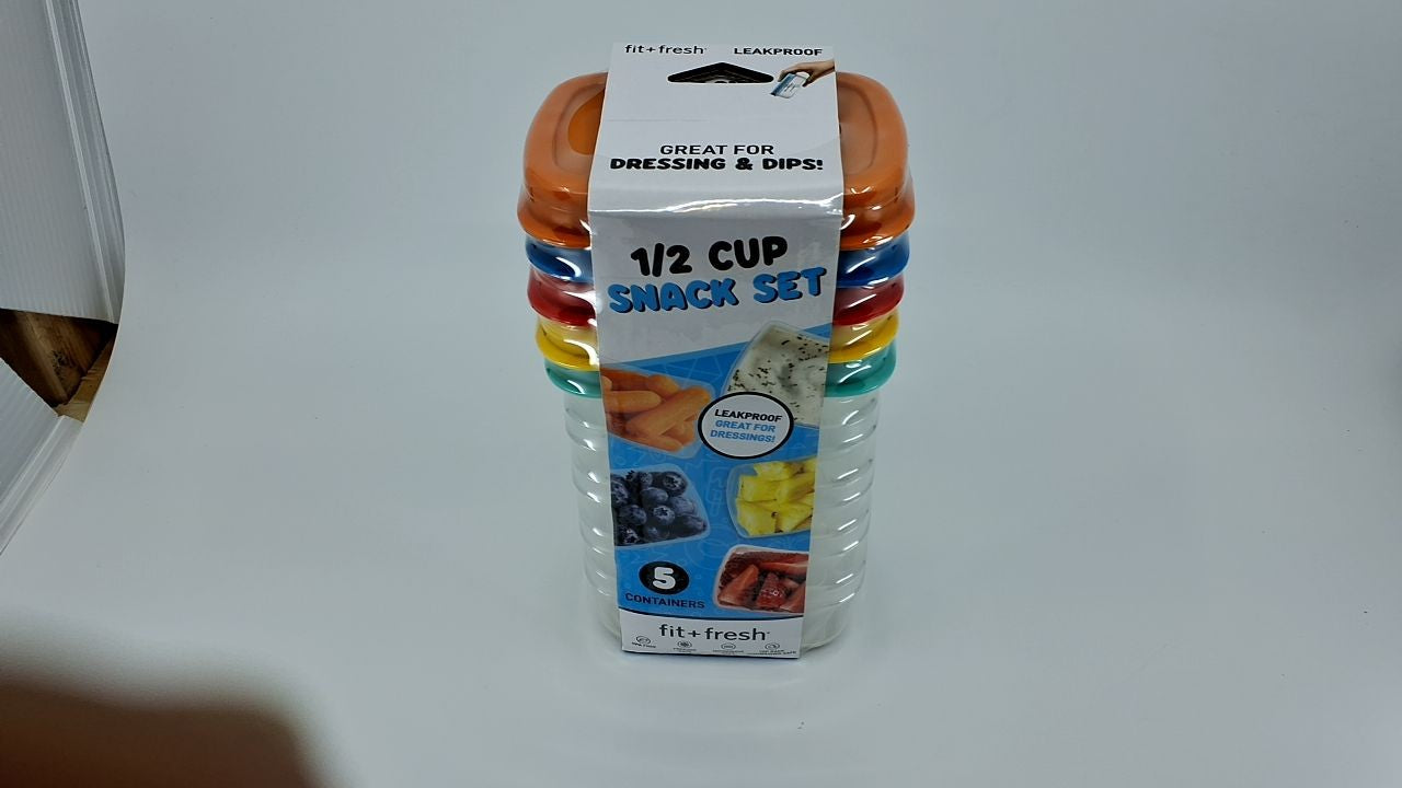Reusable 1/2-Cup Snack Set, 5PK Containers for Lunch, Leakproof & BPA-Free
