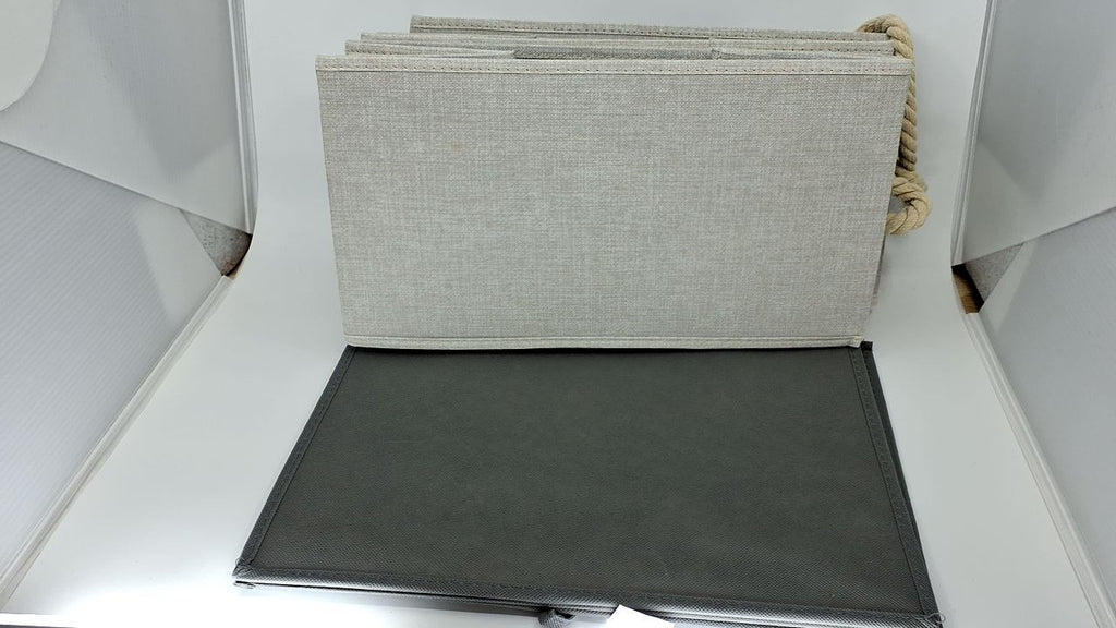 Amazon Basics Foldable Storage Bins with Rope Handles, Linen, Large, Pack of 3