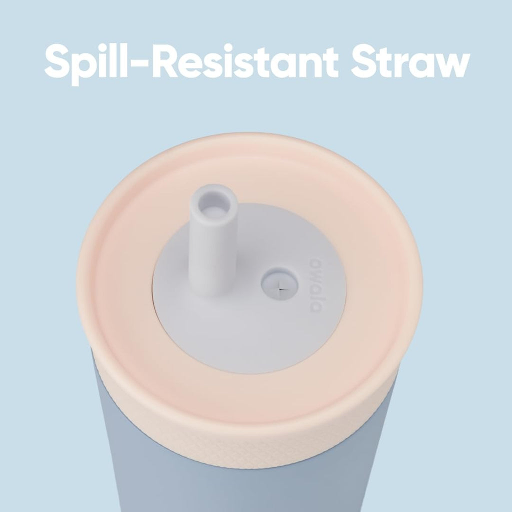 12 Oz Owala Kids Water Bottle Insulated Tumbler Tan & Blue - Dishwasher Safe