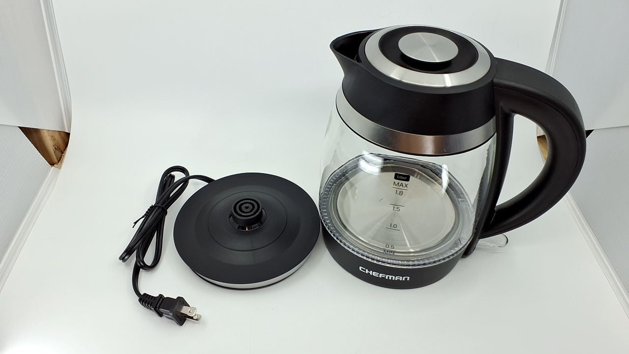 1.8L Electric Kettle by Chefman, Stainless Steel & Glass, Boil-Dry Protection