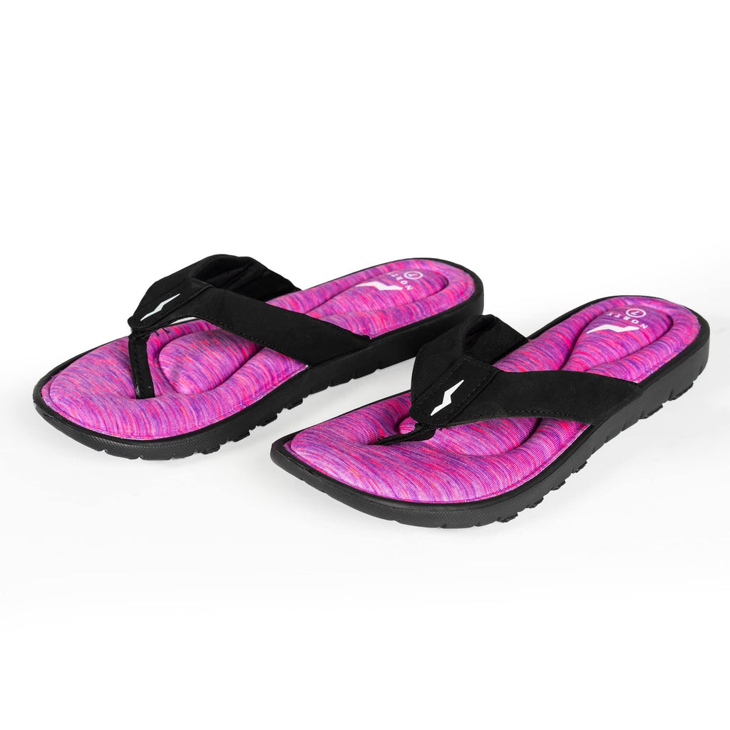 Womens Memory Foam Sandals, Norty Flip Flops, Black & Fuchsia, Size 9