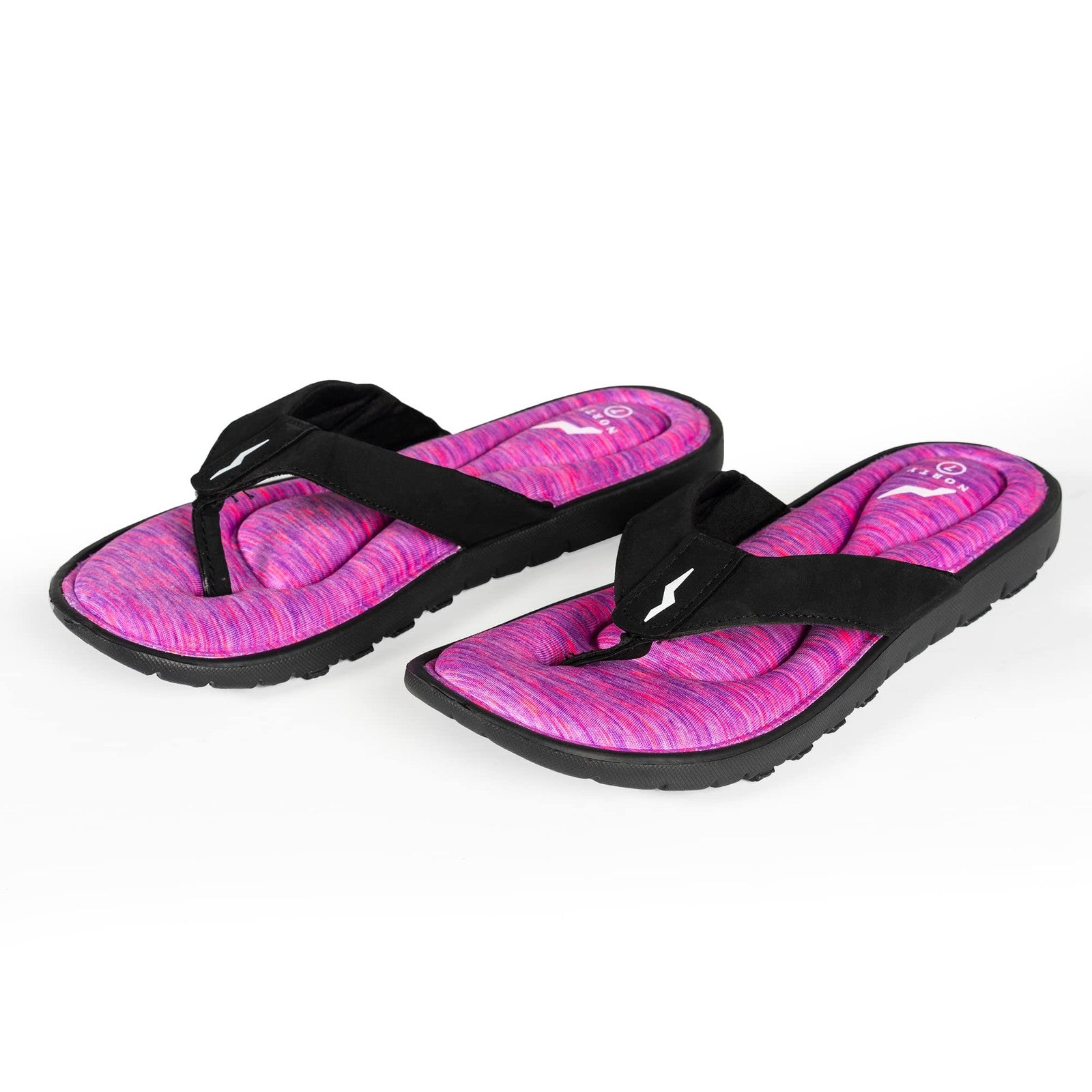Womens Memory Foam Sandals, Norty Flip Flops, Black & Fuchsia, Size 9