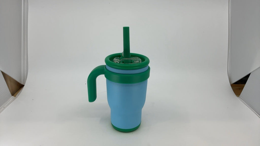 Ice Blue 14 Oz Insulated Tumbler w/ Straw & Handle, Stainless Steel