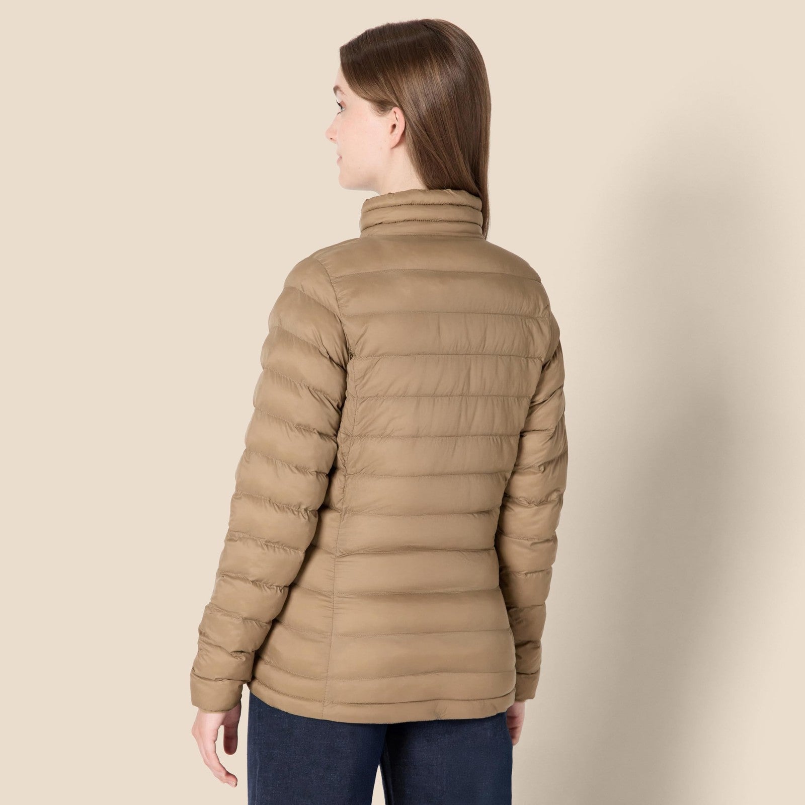 Women's Long-Sleeve Packable Puffer Jacket, Large, Mushroom Brown, Lightweight