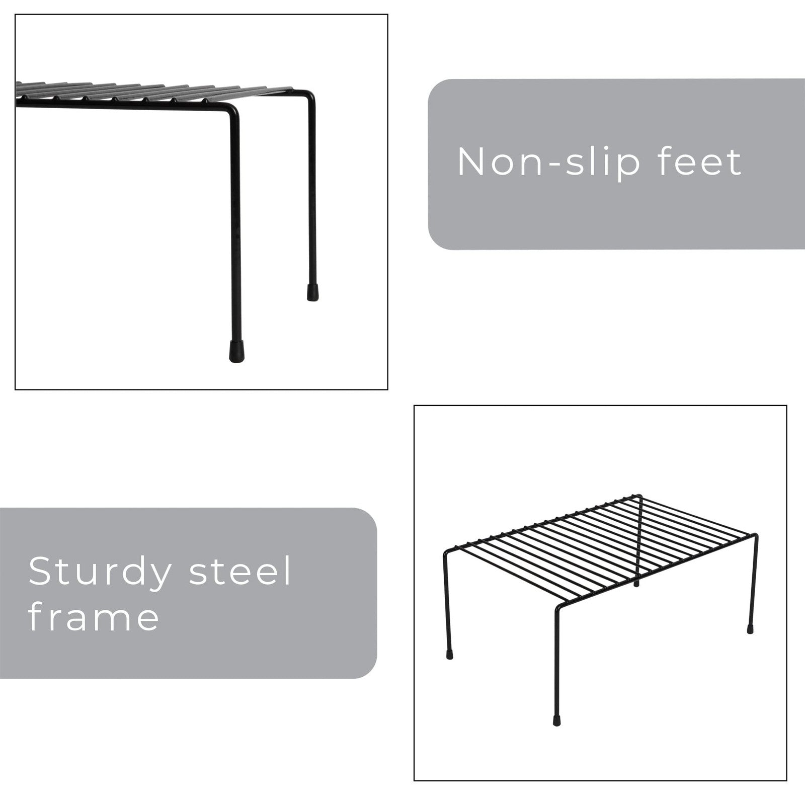 Kitchen Organizer Shelf, Black Steel, 8.5 x 13.25 in, Medium Size