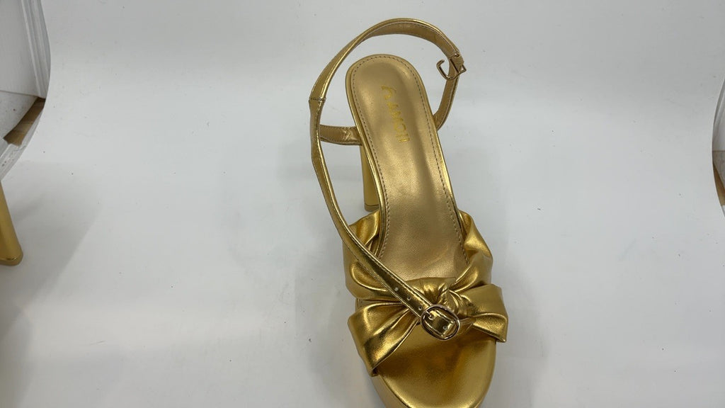 Amoji 4 Inch Platform Heels Braid Knot Chunky Sandals Gold Size 7.5