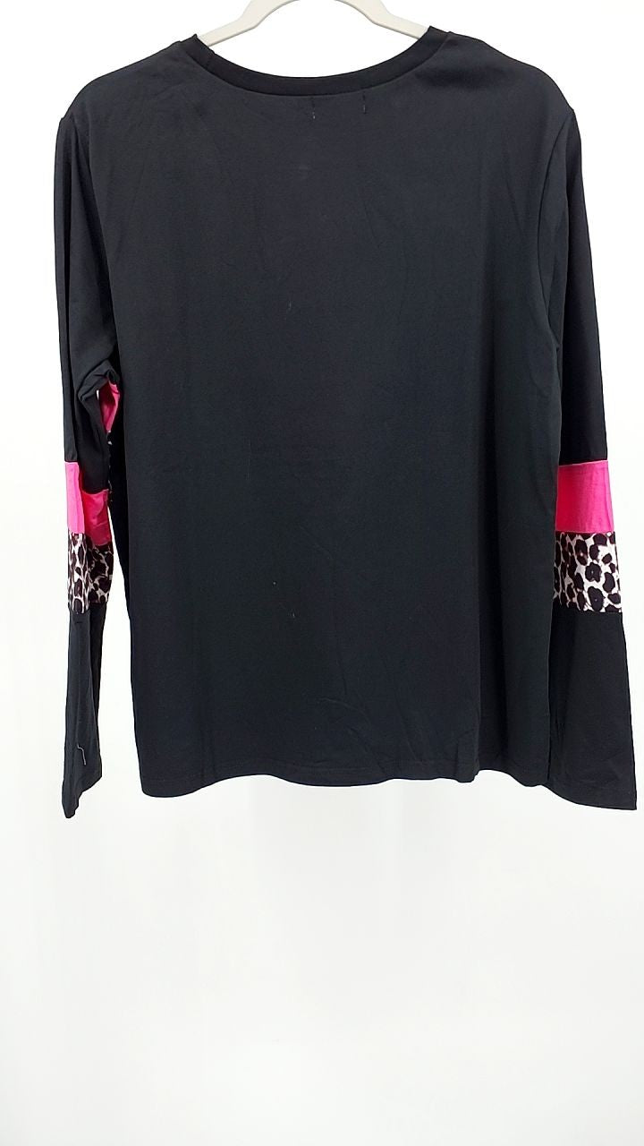 Leopard Round Neck Long Sleeve Blouse