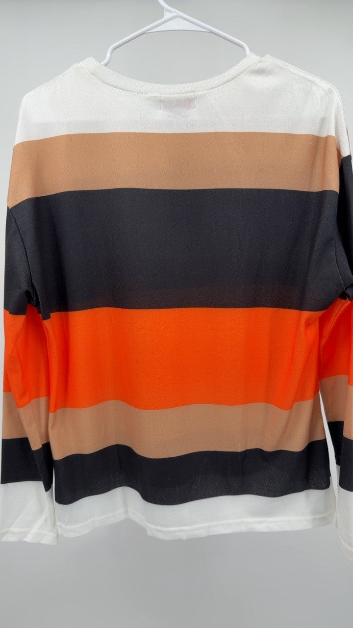 Leopard Color Block Striped Knit Top