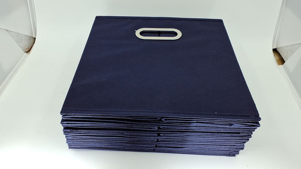 Set of 6 Navy Fabric Storage Bins w/ Handles, 11in - Foldable Cubes