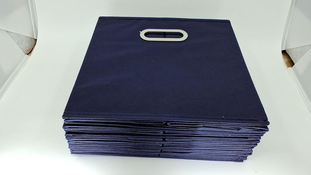 Set of 6 Navy Fabric Storage Bins w/ Handles, 11in - Foldable Cubes