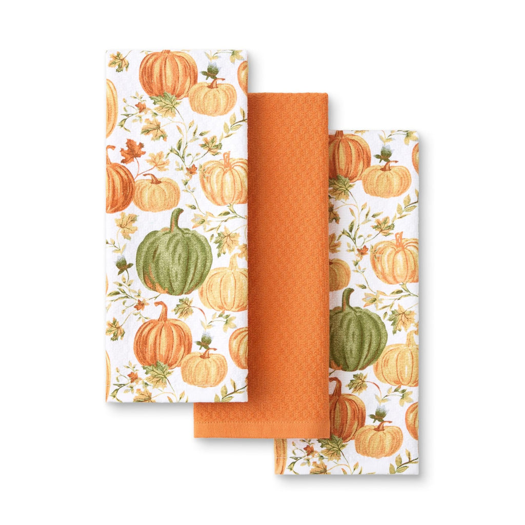 Cotton Kitchen Towels Set, 3-Pack, Autumn Harvest, 16x28 in, Soft & Absorbent