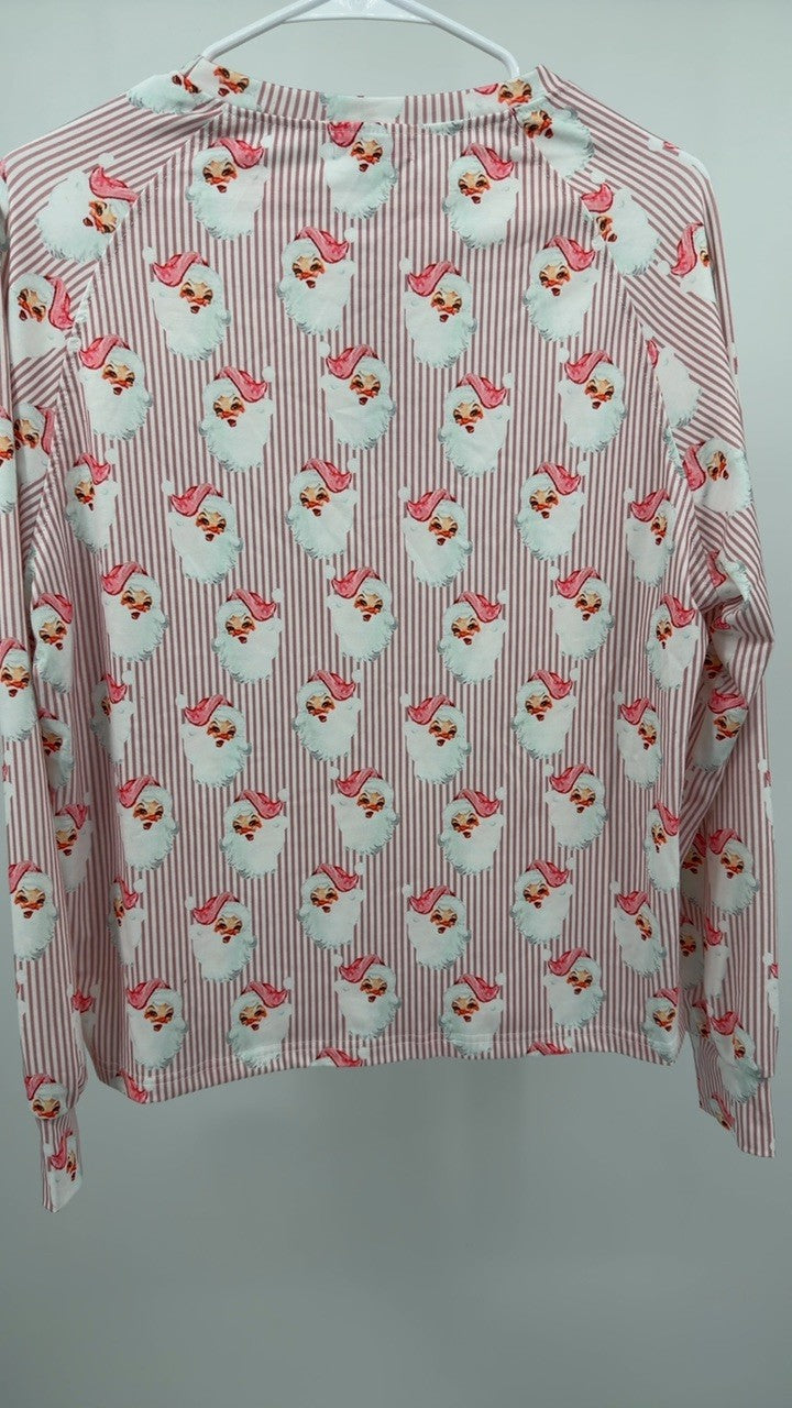 Santa Print Long Sleeve Top and Pants Lounge Set