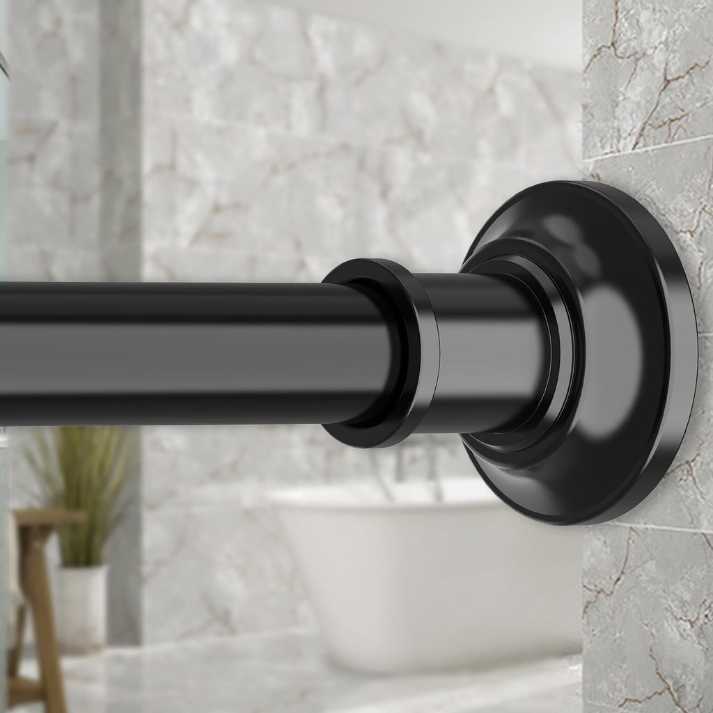 30-120 In Black Stainless Steel Tension Shower Curtain Rod No Drill