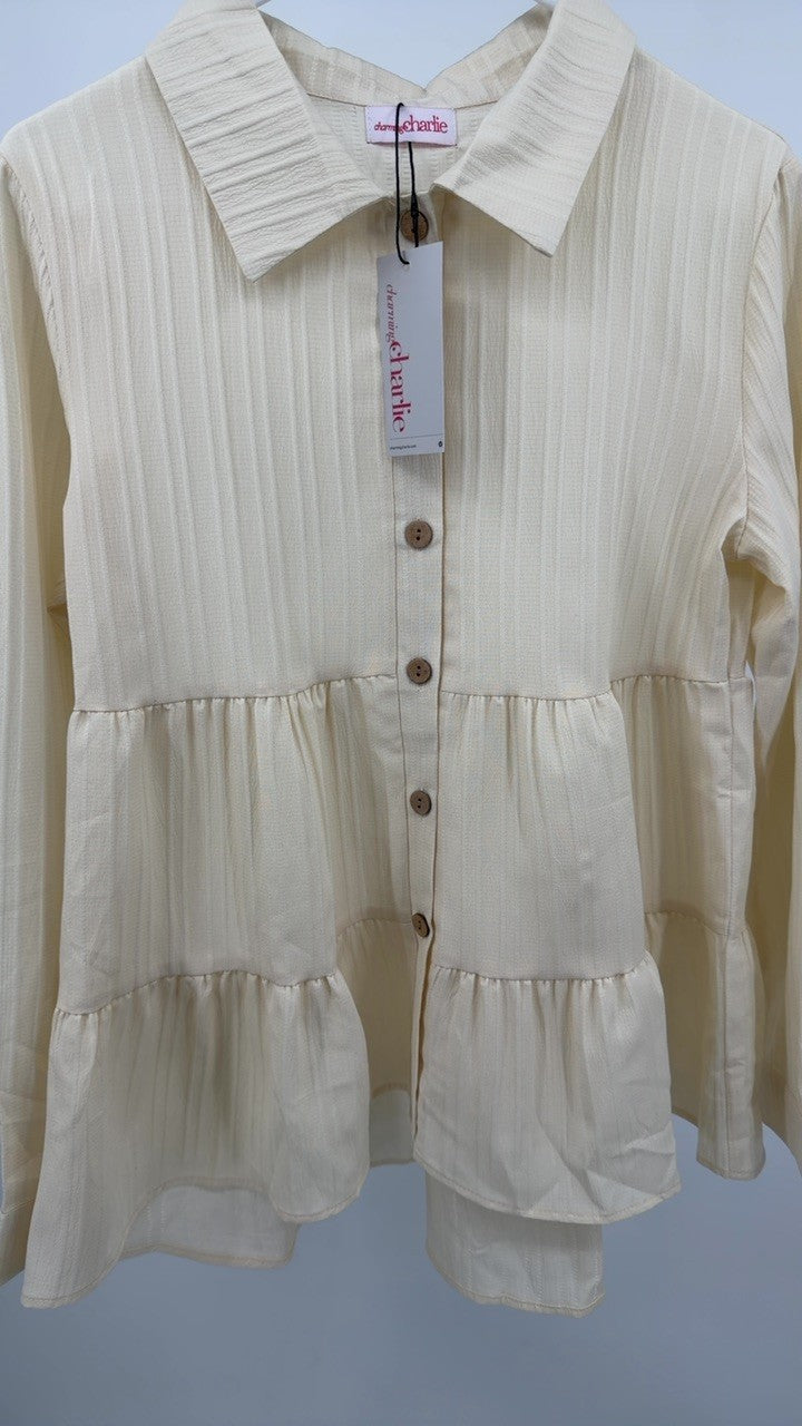 Button-Down Long Sleeve Tiered Shirt