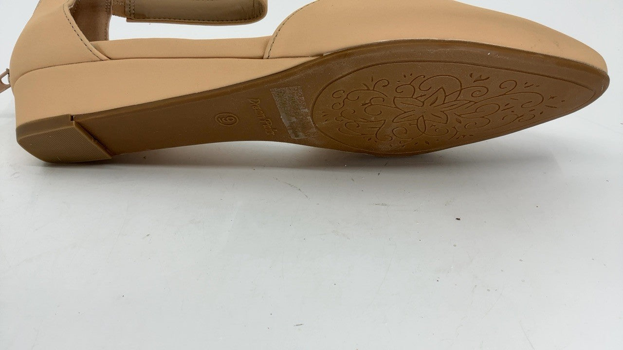 DREAM PAIRS Women's Ankle Strap Flats, Size 9, Low Wedge, Nude/Nubuck