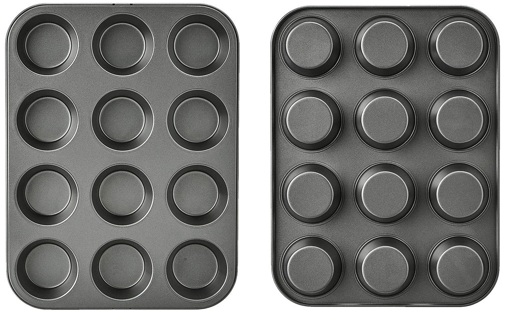 Set of 2 Nonstick Muffin Baking Pans, 12 Cups, Gray, 13.9x10.55 in