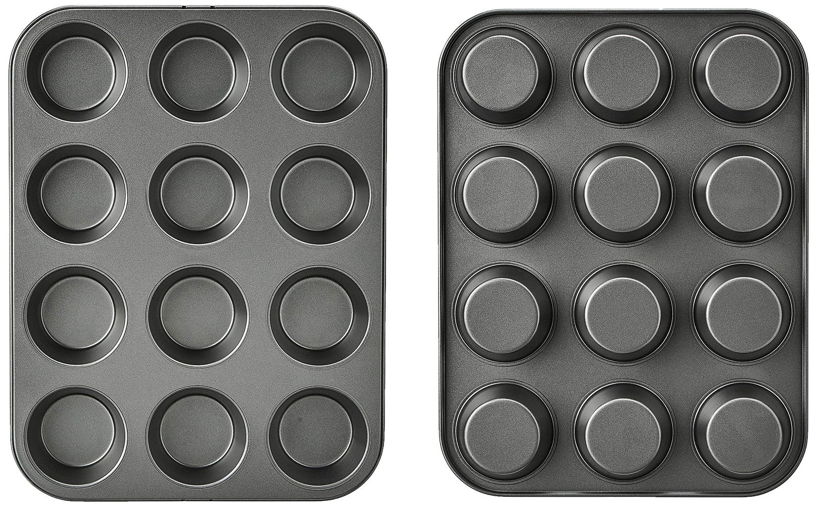 Set of 2 Nonstick Muffin Baking Pans, 12 Cups, Gray, 13.9x10.55 in