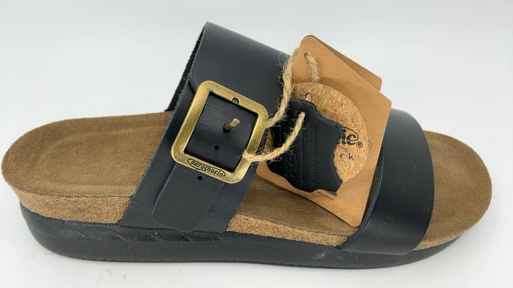 AEROTHOTIC Leather Slides w/ Arch Support, Size 10-10.5, Florence Black