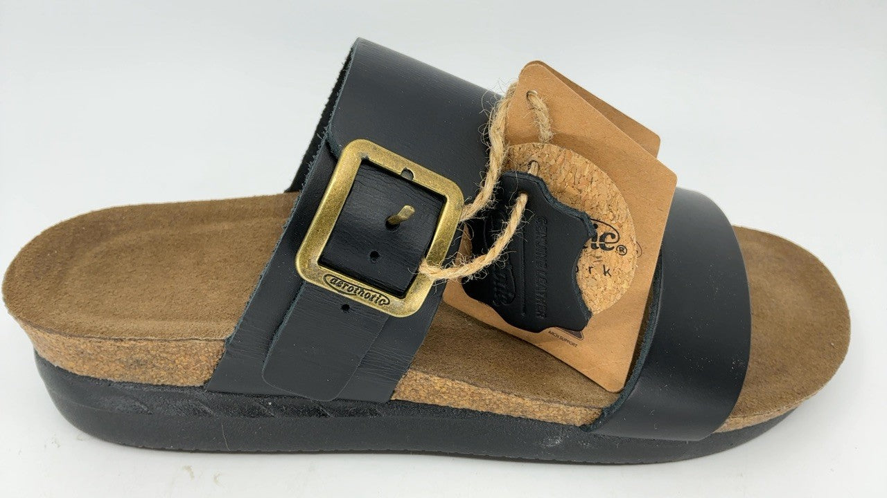 AEROTHOTIC Leather Slides w/ Arch Support, Size 10-10.5, Florence Black