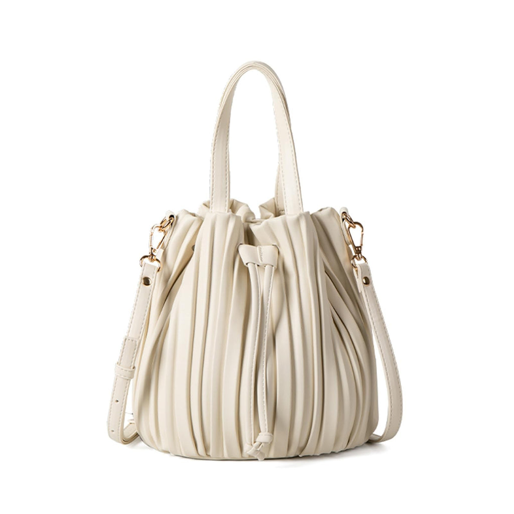 Beige Faux Leather Bucket Bag for Women - Small Crossbody