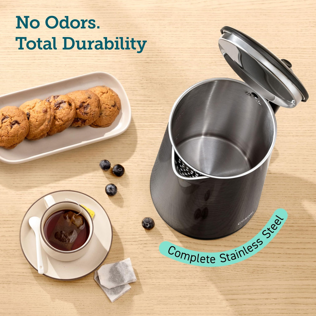 COSORI 1.5L Double Wall Kettle, Stainless Steel, Auto Shut-Off, Black