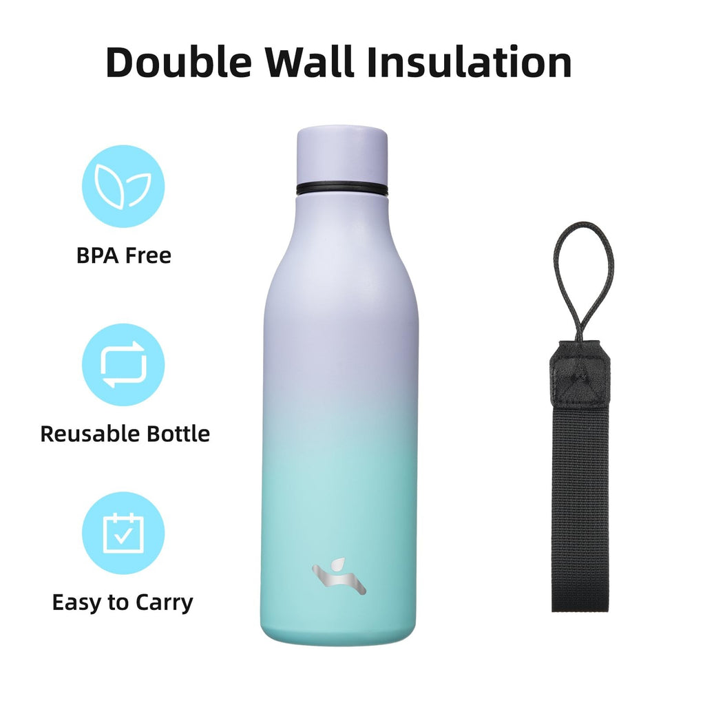 Konokyo 18oz Stainless Steel Flask, Insulated Water Bottle, Lavender Green