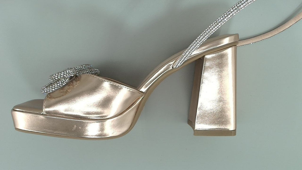 DREAM PAIRS Women's Double Bowknots Platform Chunky Heels Rhinestone SquareToe,8