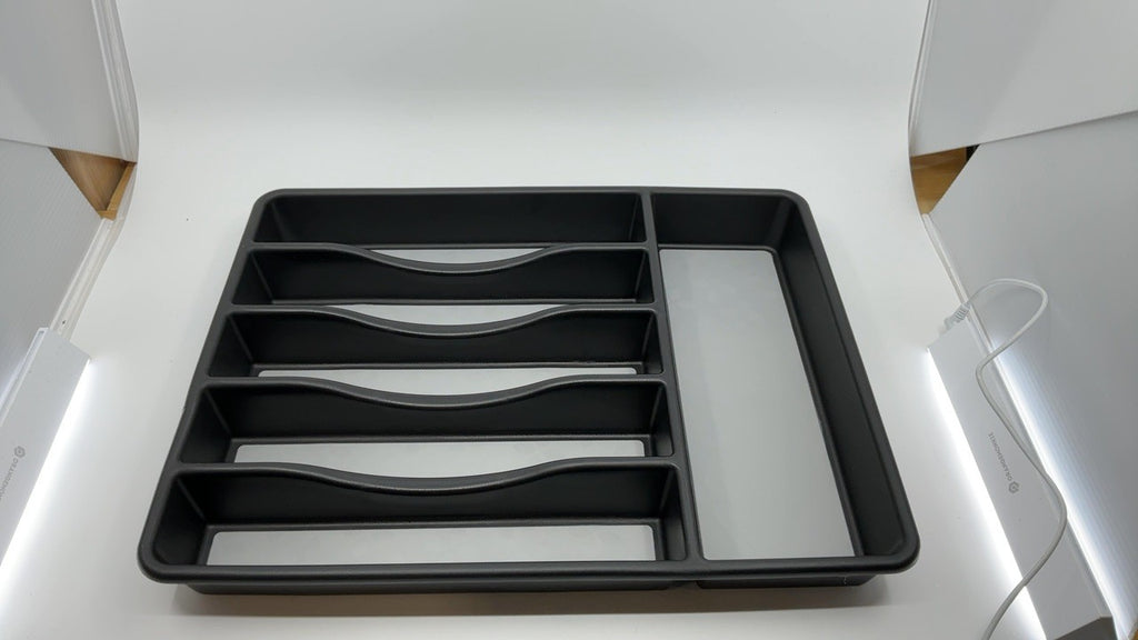 Black & Grey Large Silverware Tray Organizer, 7 Compartments, Plastic