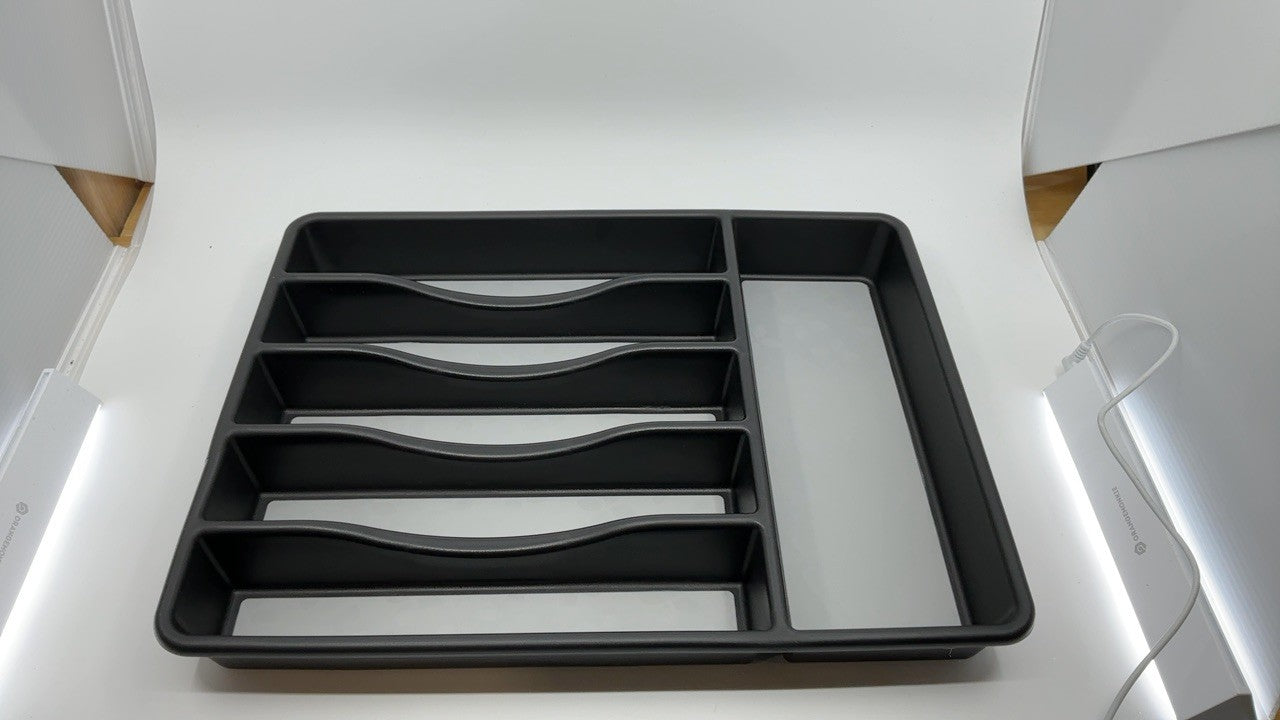 Black & Grey Large Silverware Tray Organizer, 7 Compartments, Plastic
