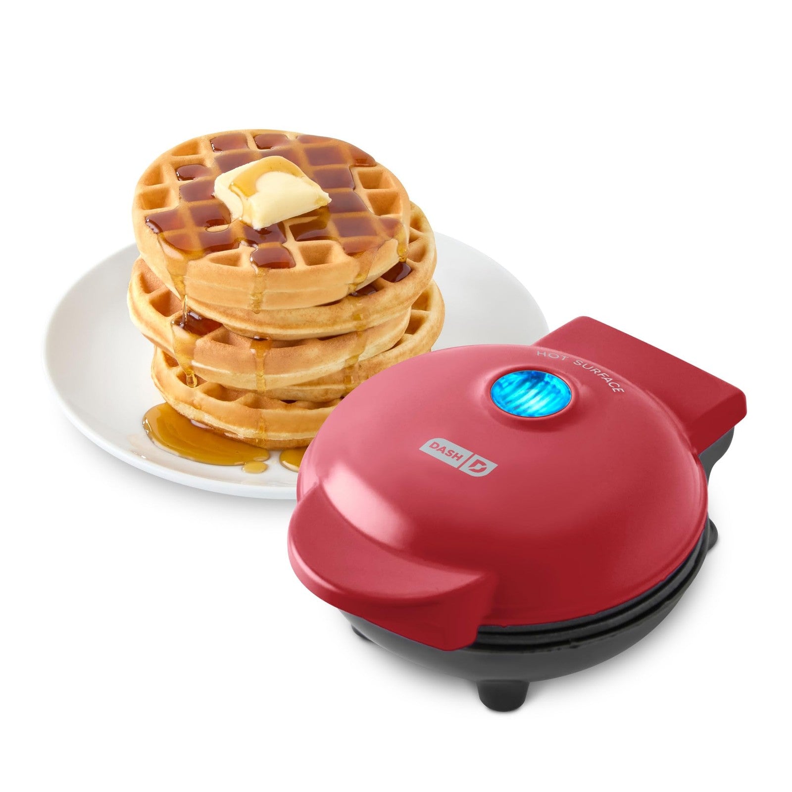Mini Waffle Maker 4 In, DASH Nonstick Iron for Quick Breakfasts, Red