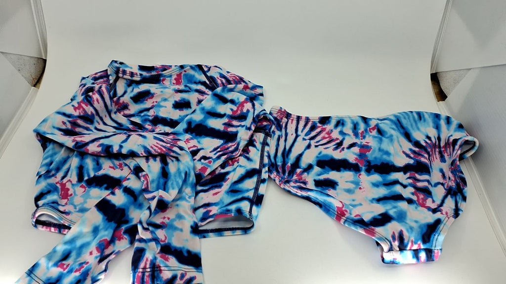 Girls' Kanu Surf Long Sleeve Rashguard Swim Set, Camille Denim, Size 8