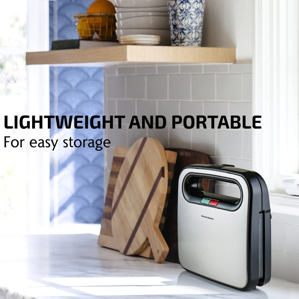 Black OVENTE Sandwich Maker w/ Non-Stick Plates & Indicator Lights