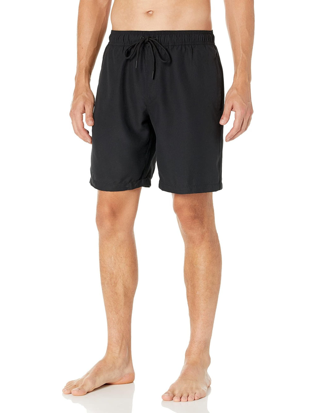 Men's 9" Black Swim Trunks w/ Mesh Lining & Drawstring, Large
