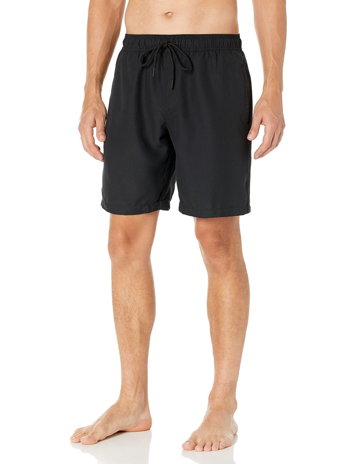 Men's 9" Black Swim Trunks w/ Mesh Lining & Drawstring, Large