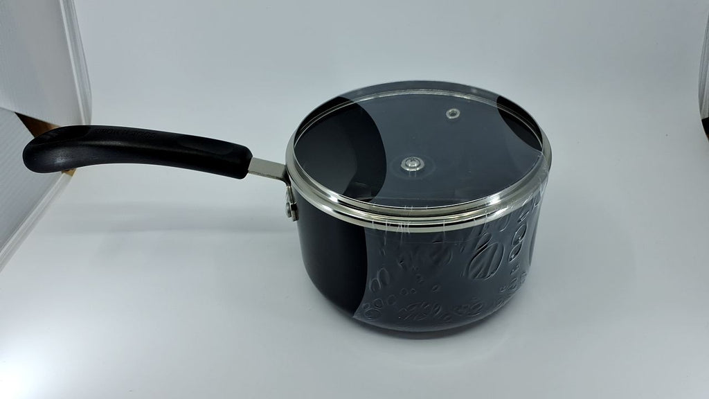 2-Qt Nonstick Saucepan w/ Glass Lid, Black Aluminum Cookware
