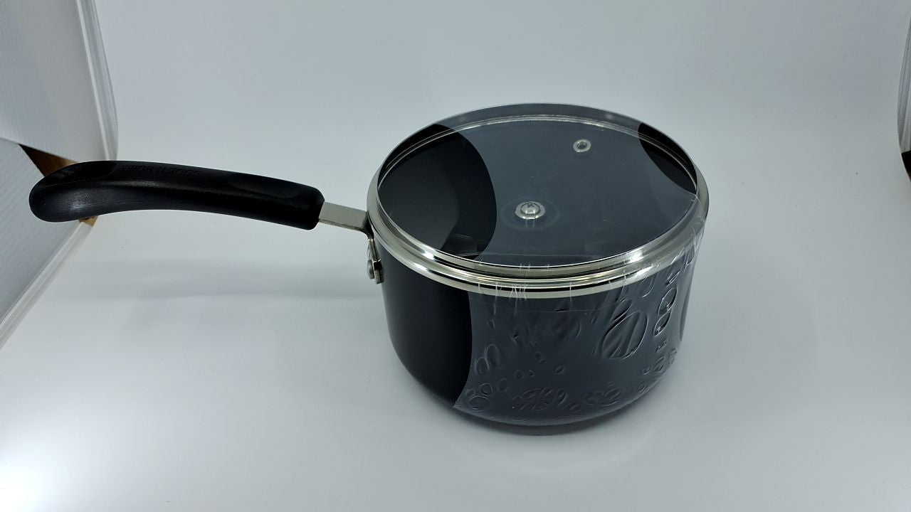 2-Qt Nonstick Saucepan w/ Glass Lid, Black Aluminum Cookware
